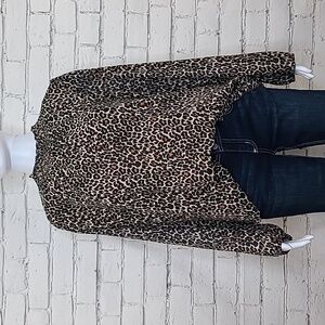 J Crew Long Sleeve Leopard Smocked Neck Shirt in Brown/Black - NWT